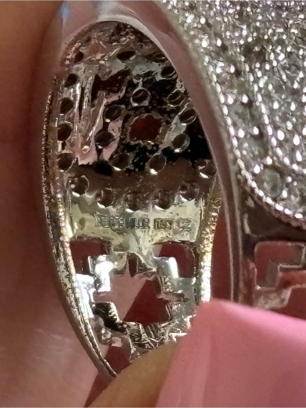 Bronze and CZ Wide Filigree Pave Band Ring - Silver overlay (approx. Size 9) - Picture 2 of 12